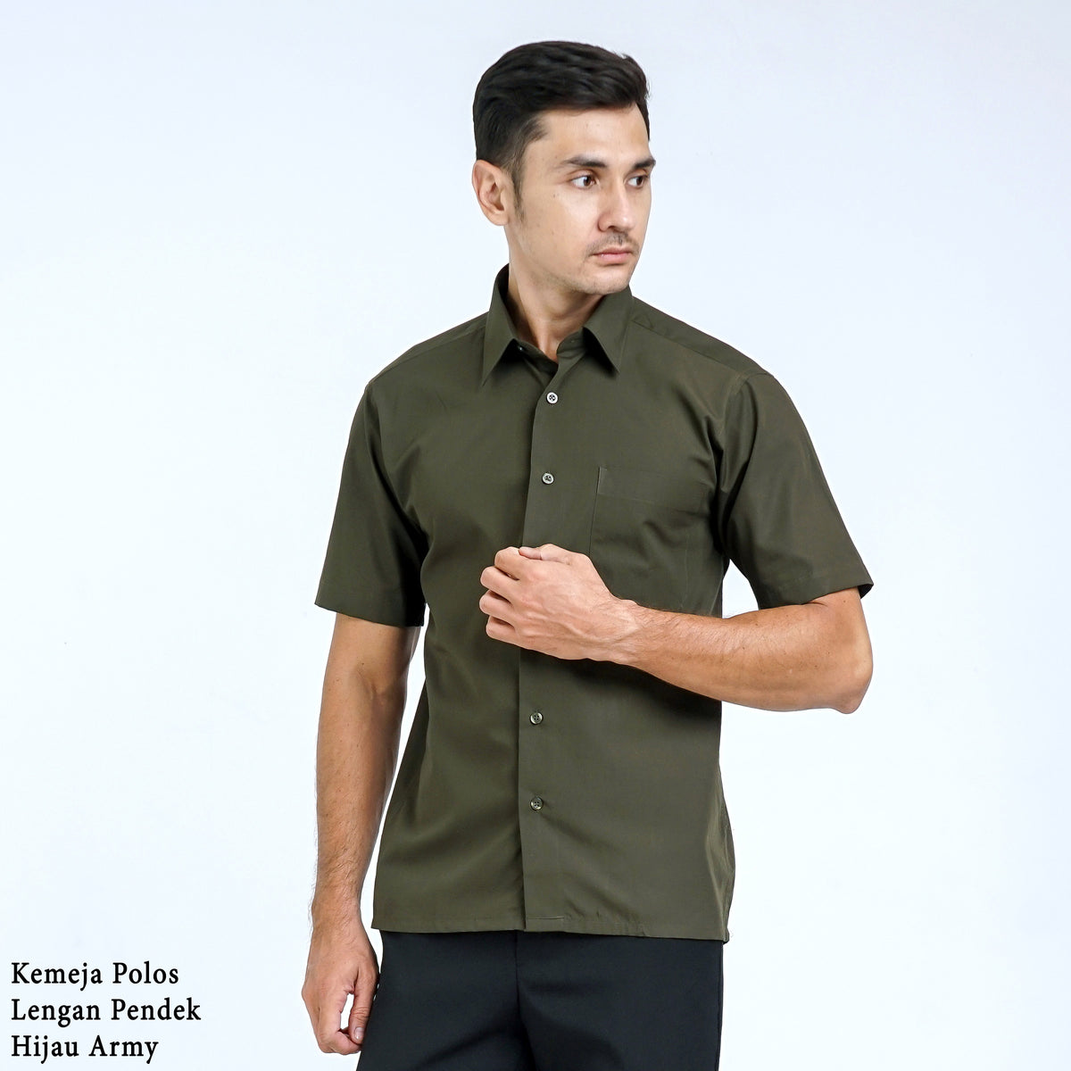 Boss SUPER Kemeja Polos Pria Lengan Pendek Regular Fit Hijau Army