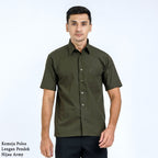 Boss SUPER Kemeja Polos Pria Lengan Pendek Regular Fit Hijau Army