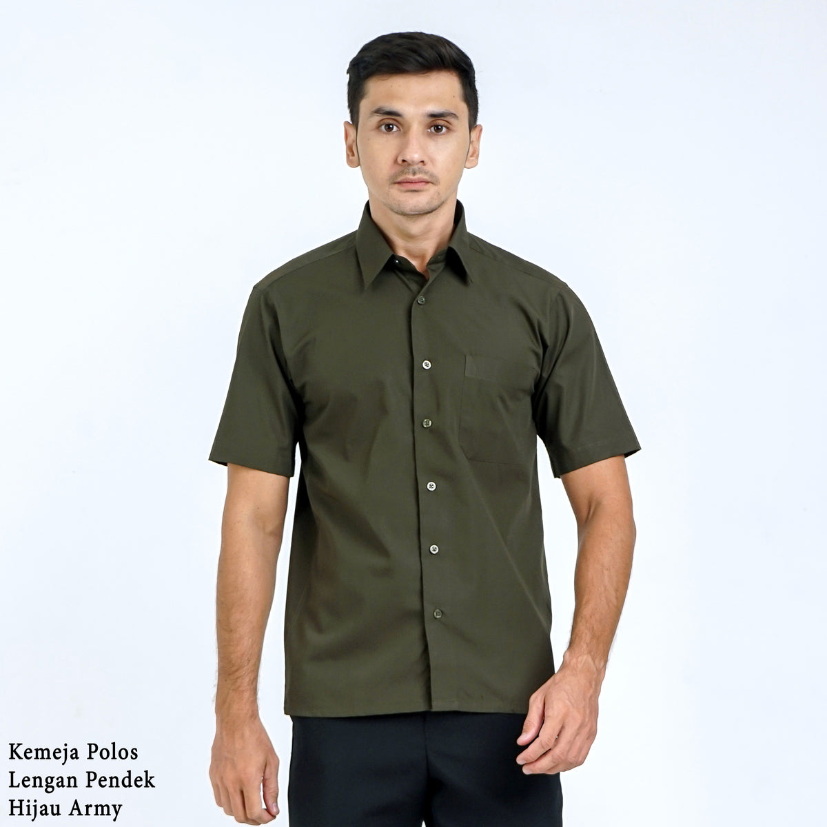Boss SUPER Kemeja Polos Pria Lengan Pendek Regular Fit Hijau Army