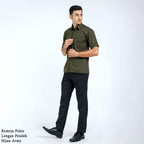 Boss SUPER Kemeja Polos Pria Lengan Pendek Regular Fit Hijau Army