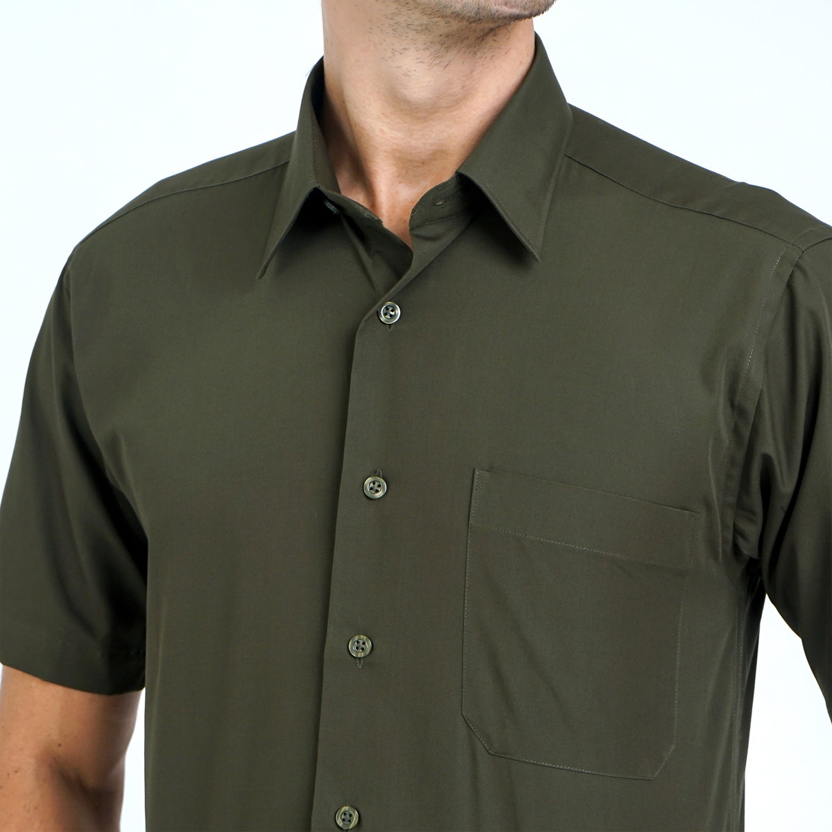 Boss SUPER Kemeja Polos Pria Lengan Pendek Regular Fit Hijau Army