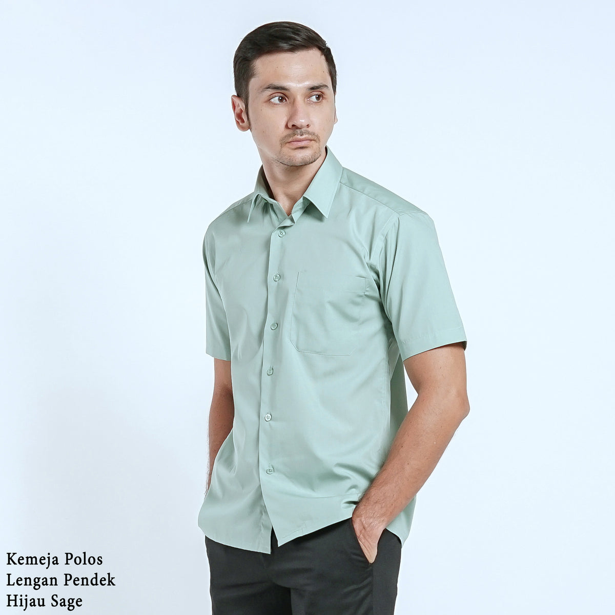 Boss SUPER Kemeja Polos Pria Lengan Pendek Regular Fit Hijau Sage