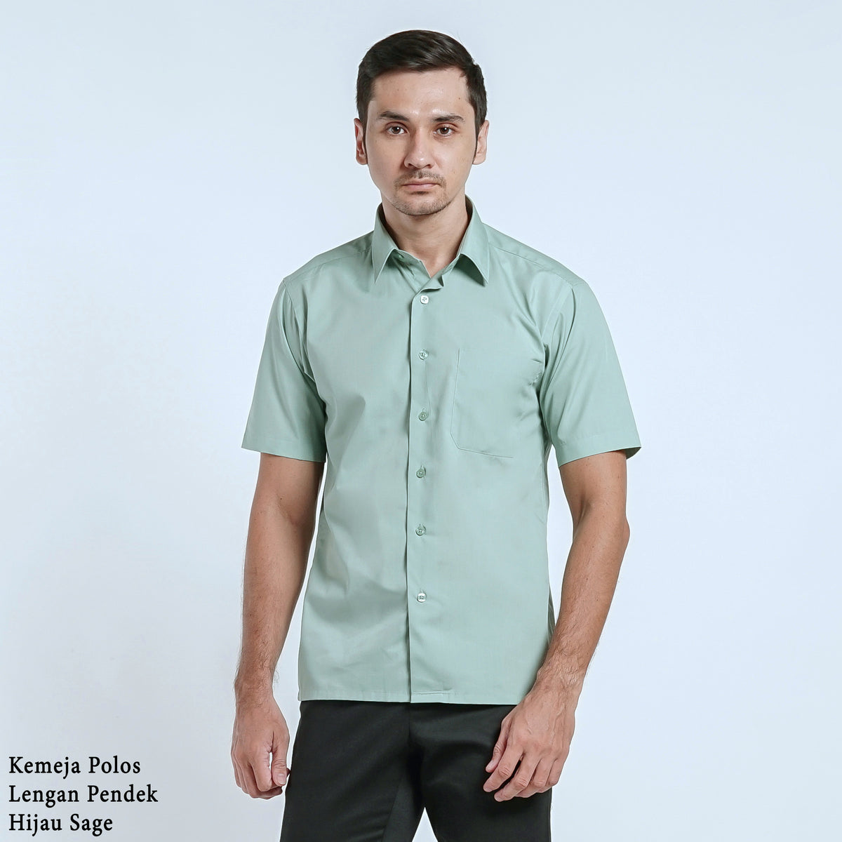 Boss SUPER Kemeja Polos Pria Lengan Pendek Regular Fit Hijau Sage