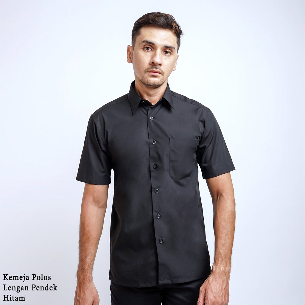 Boss SUPER Kemeja Polos Pria Lengan Pendek Regular Fit Hitam
