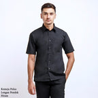 Boss SUPER Kemeja Polos Pria Lengan Pendek Regular Fit Hitam