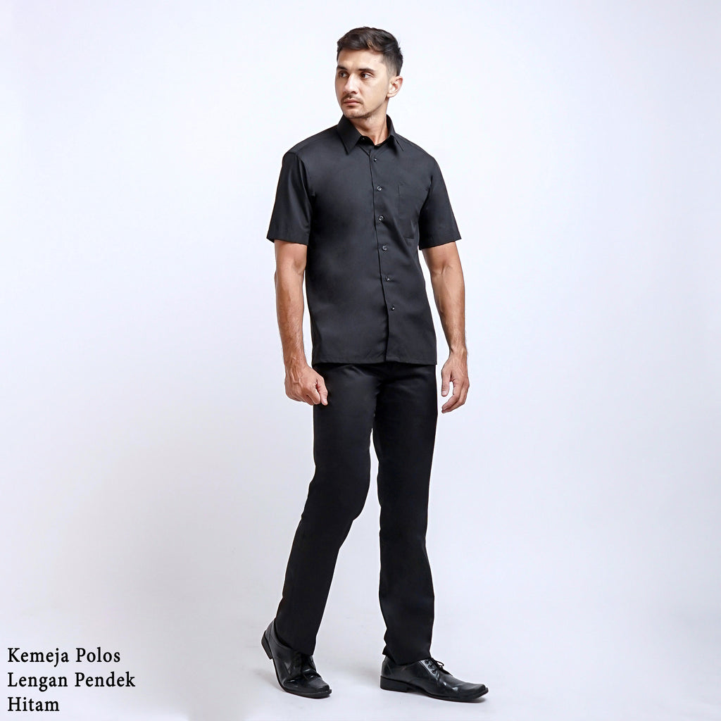 Boss SUPER Kemeja Polos Pria Lengan Pendek Slim Fit Hitam