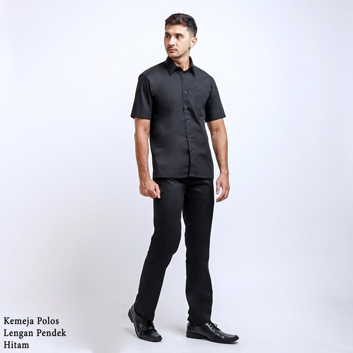 Boss SUPER Kemeja Polos Pria Lengan Pendek Slim Fit Hitam