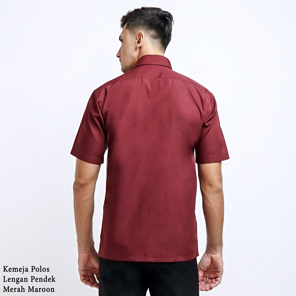 Boss SUPER - Kemeja Polos Pria Lengan Pendek Atasan Hem Kantor Cowok Regular Fit Merah Maroon | Size 3XS - 4XL