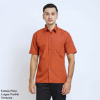 Boss SUPER Kemeja Polos Pria Lengan Pendek Regular Fit Coklat Terracota