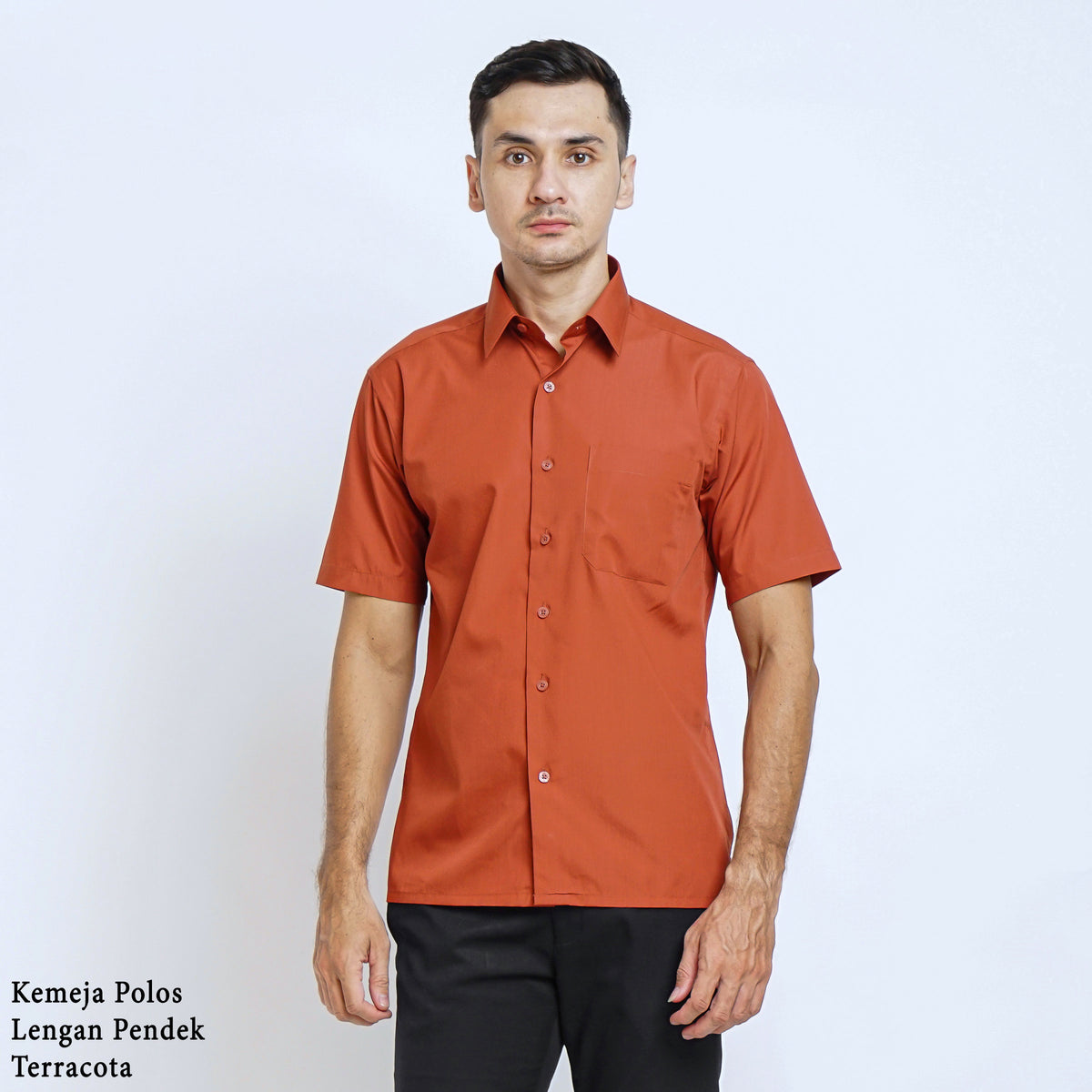 Boss SUPER Kemeja Polos Pria Lengan Pendek Regular Fit Coklat Terracota