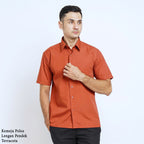 Boss SUPER Kemeja Polos Pria Lengan Pendek Regular Fit Coklat Terracota