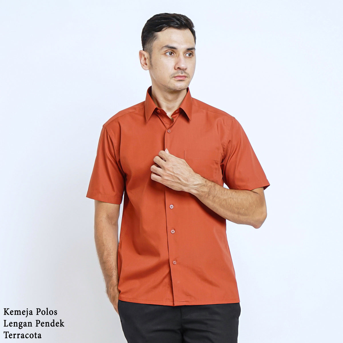 Boss SUPER Kemeja Polos Pria Lengan Pendek Regular Fit Coklat Terracota