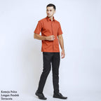 Boss SUPER Kemeja Polos Pria Lengan Pendek Regular Fit Coklat Terracota