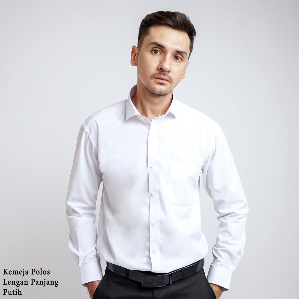 Boss SUPER Kemeja Polos Pria Lengan Panjang Putih
