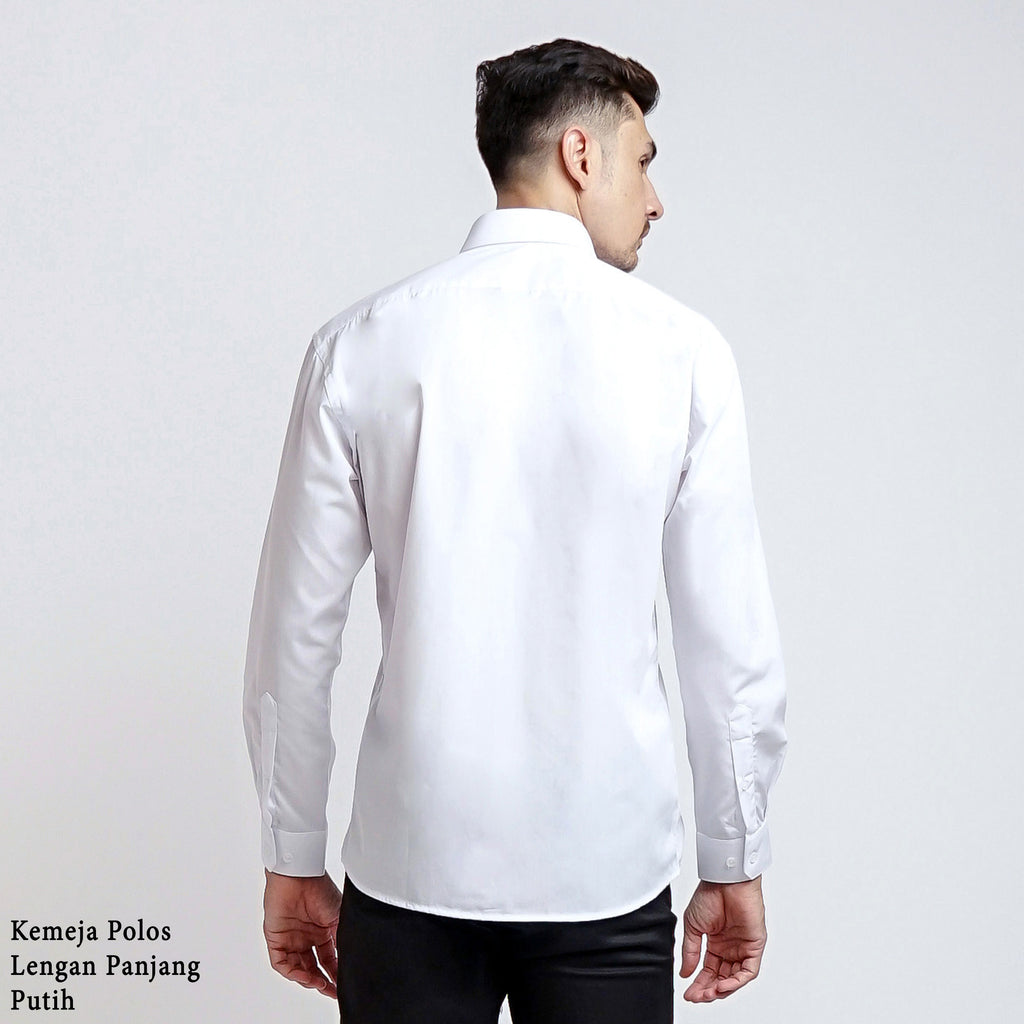 Boss SUPER Kemeja Polos Pria Lengan Panjang Putih