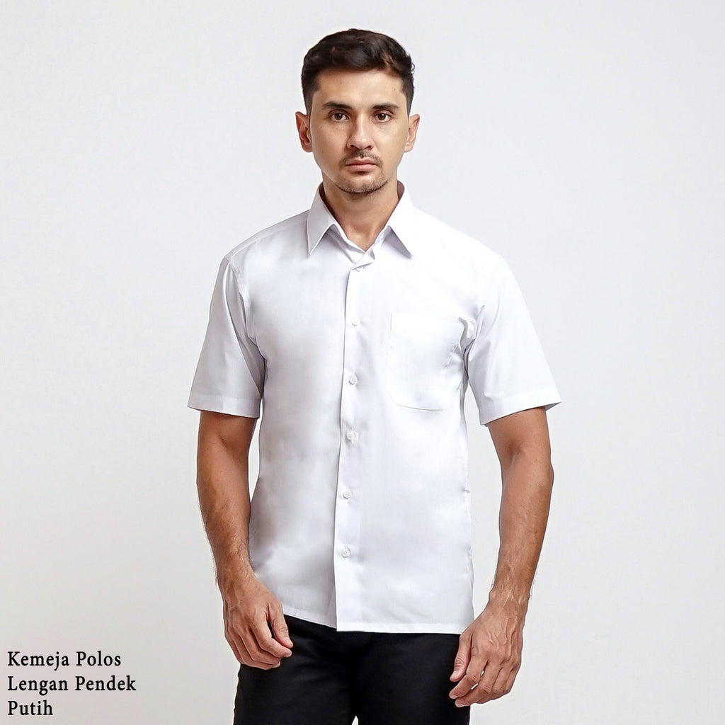 Boss SUPER Kemeja Polos Pria Lengan Pendek Putih