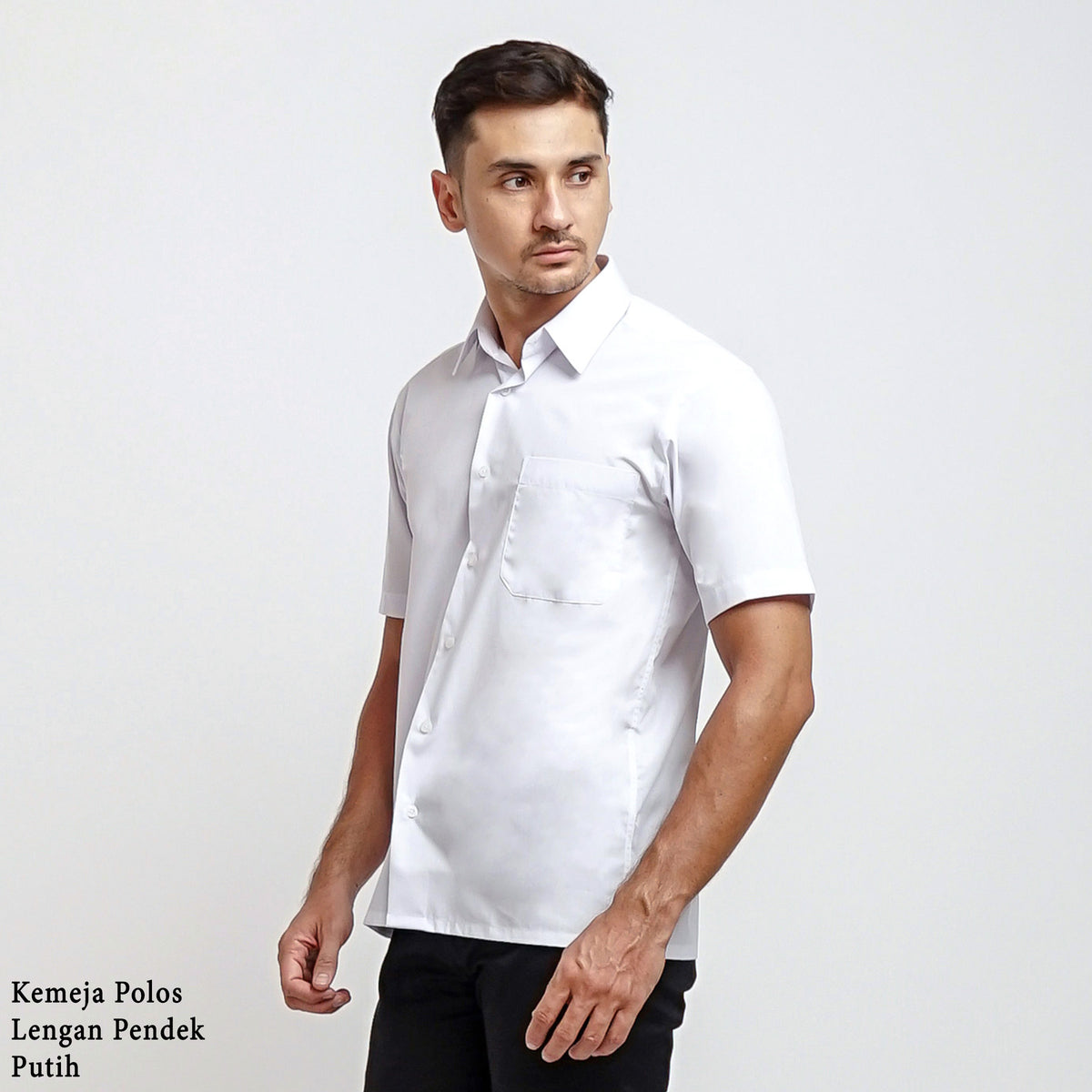Boss SUPER Kemeja Polos Pria Lengan Pendek Putih