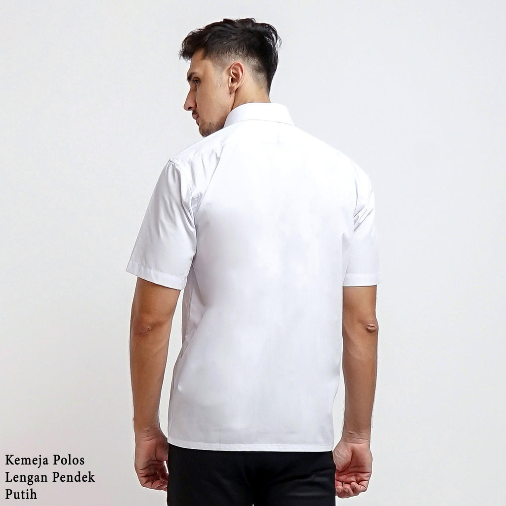 Boss SUPER Kemeja Polos Pria Lengan Pendek Putih