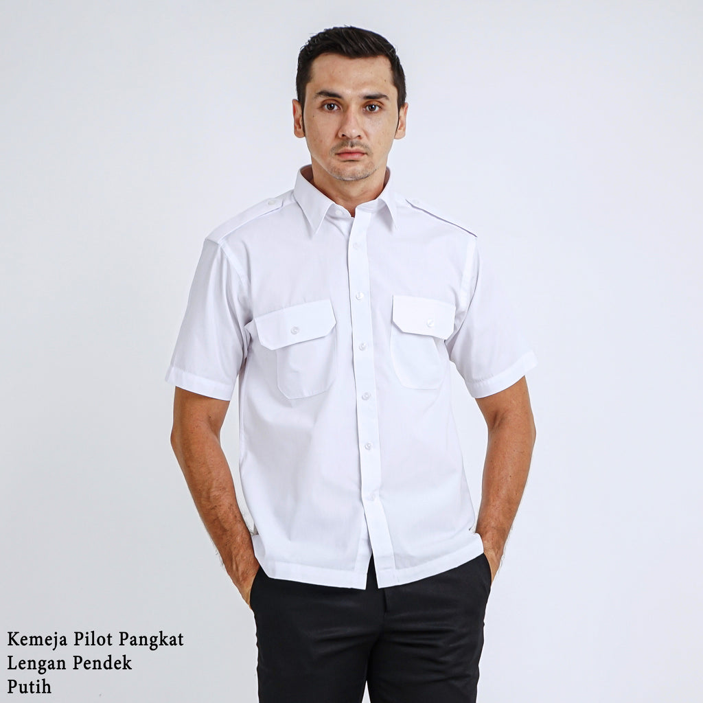 Boss SUPER Kemeja Polos Pria Pilot Pangkat Lengan Pendek Regular Fit 3199 Putih