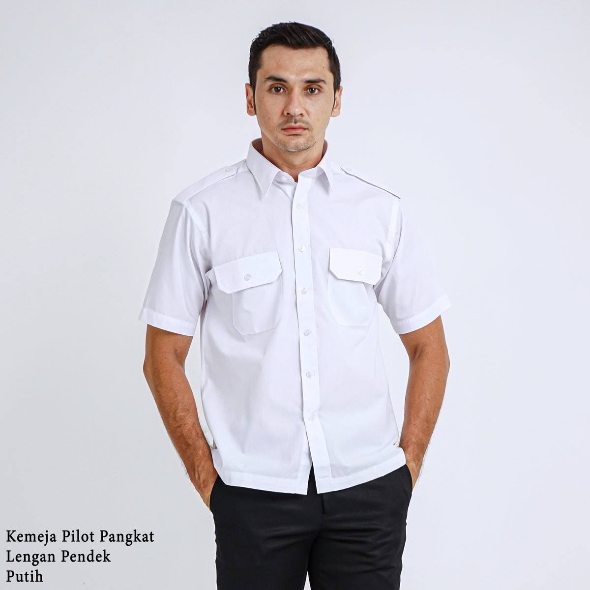 Boss SUPER Kemeja Polos Pria Pilot Pangkat Lengan Pendek Regular Fit 3199 Putih