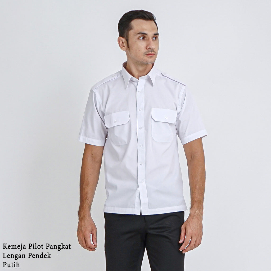 Boss SUPER Kemeja Polos Pria Pilot Pangkat Lengan Pendek Regular Fit 3199 Putih