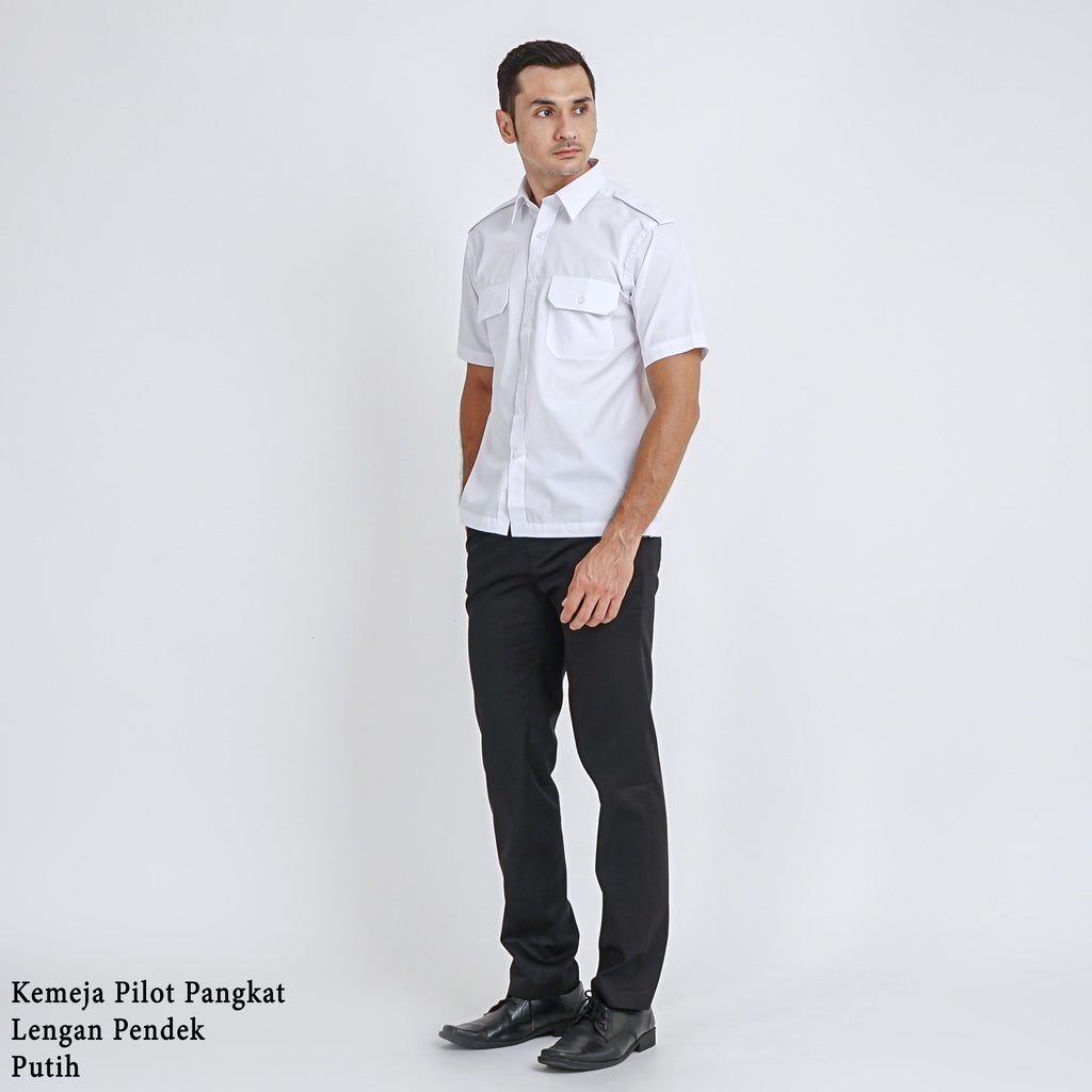 Boss SUPER Kemeja Polos Pria Pilot Pangkat Lengan Pendek Regular Fit 3199 Putih