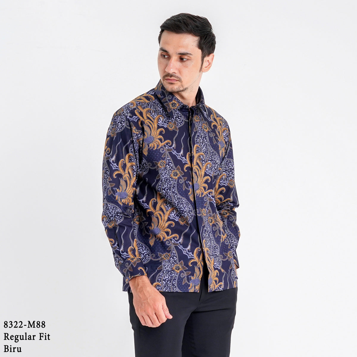 Boss SUPER Kemeja Batik Pria Lengan Panjang Regular Fit 8322 Hitam Biru