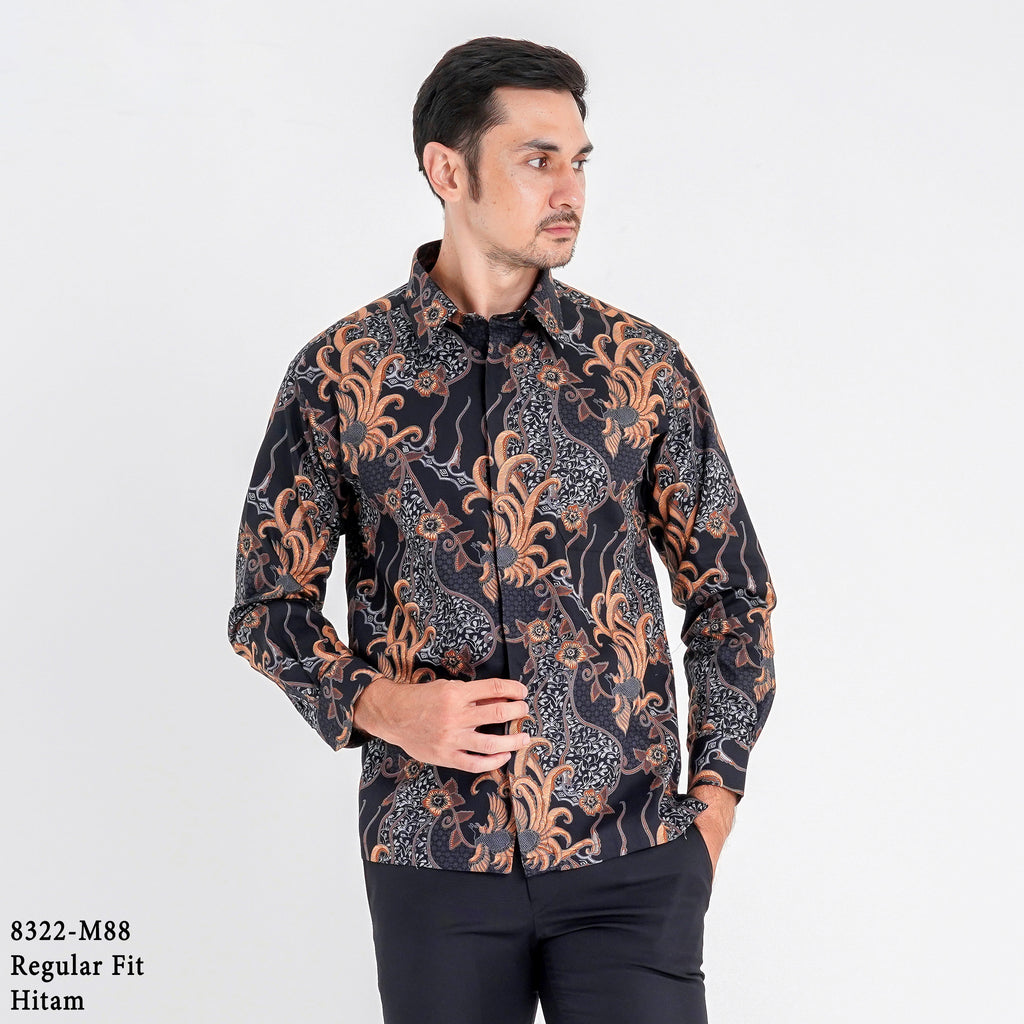 Boss SUPER Men's Batik Long Sleeve Regular Fit Shirt - Black Blue (8322)