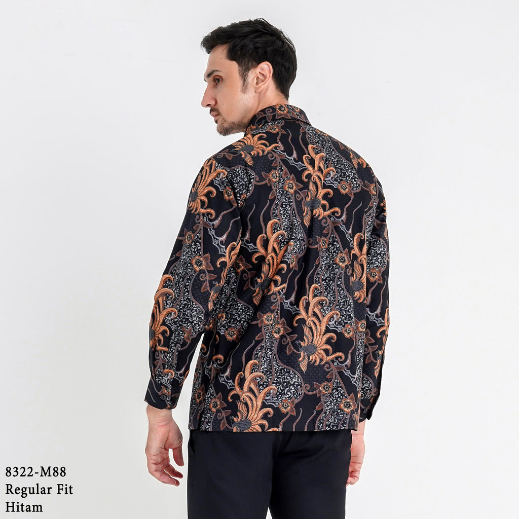 Boss SUPER Men's Batik Long Sleeve Regular Fit Shirt - Black Blue (8322)