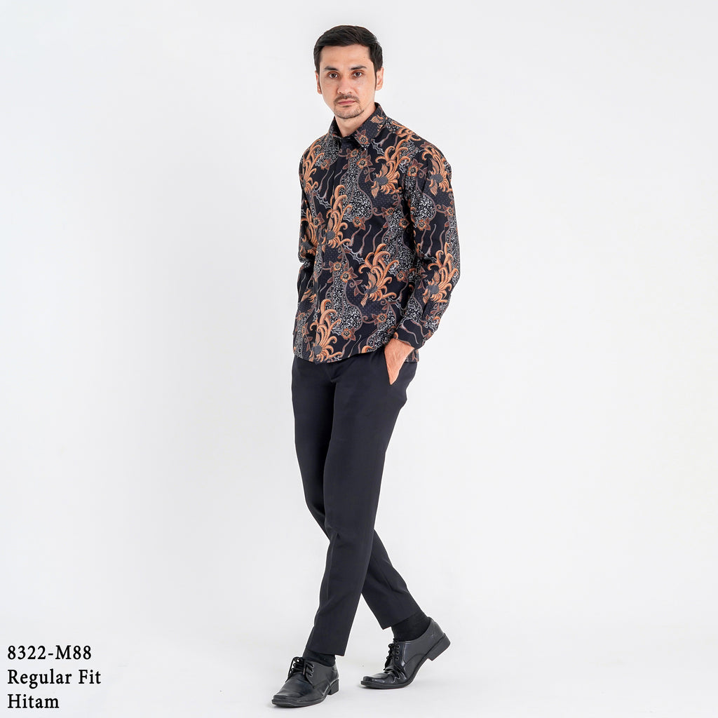 Boss SUPER Men's Batik Long Sleeve Regular Fit Shirt - Black Blue (8322)