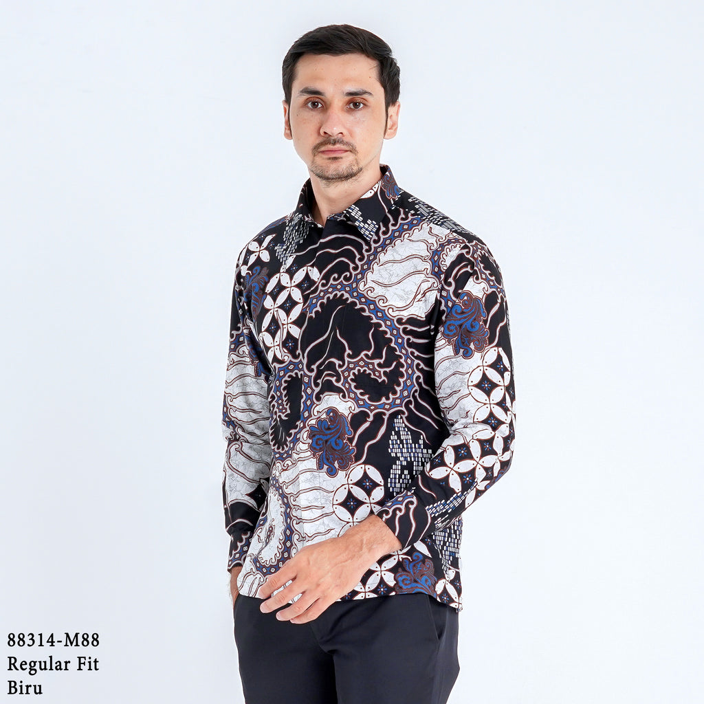 Boss SUPER Kemeja Batik Pria Lengan Panjang Regular Fit