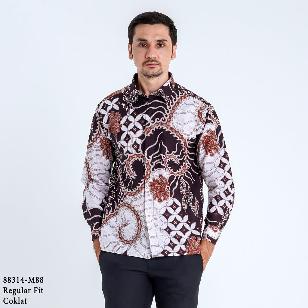 Boss SUPER Kemeja Batik Pria Lengan Panjang Regular Fit