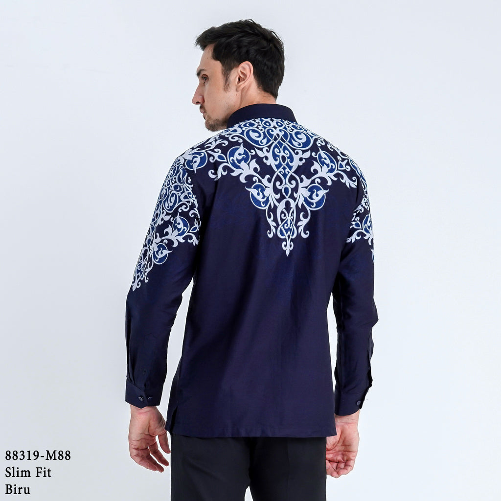 Boss SUPER Kemeja Batik Pria Lengan Panjang Slim Fit