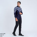 Boss SUPER Kemeja Batik Pria Lengan Panjang Slim Fit