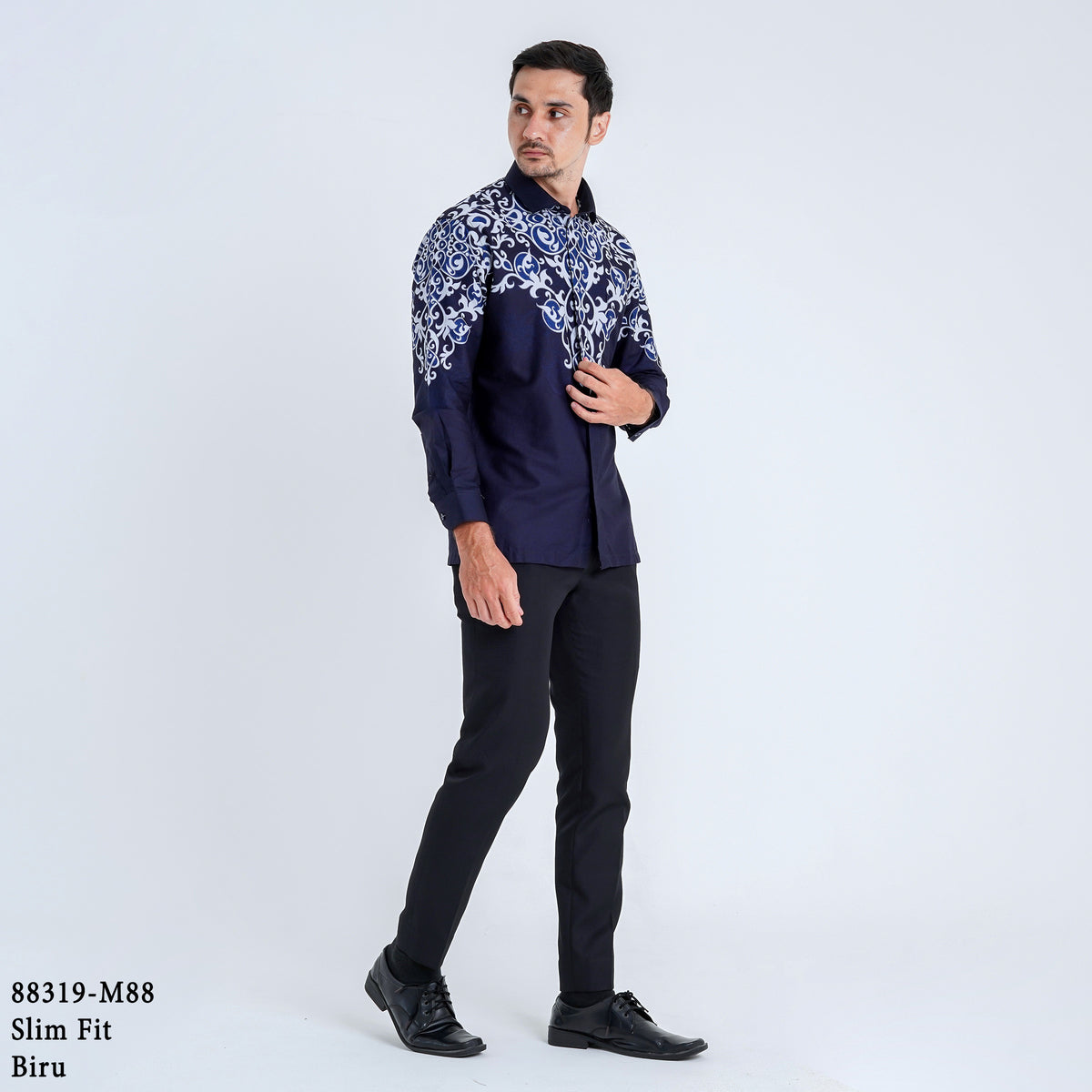 Boss SUPER Kemeja Batik Pria Lengan Panjang Slim Fit