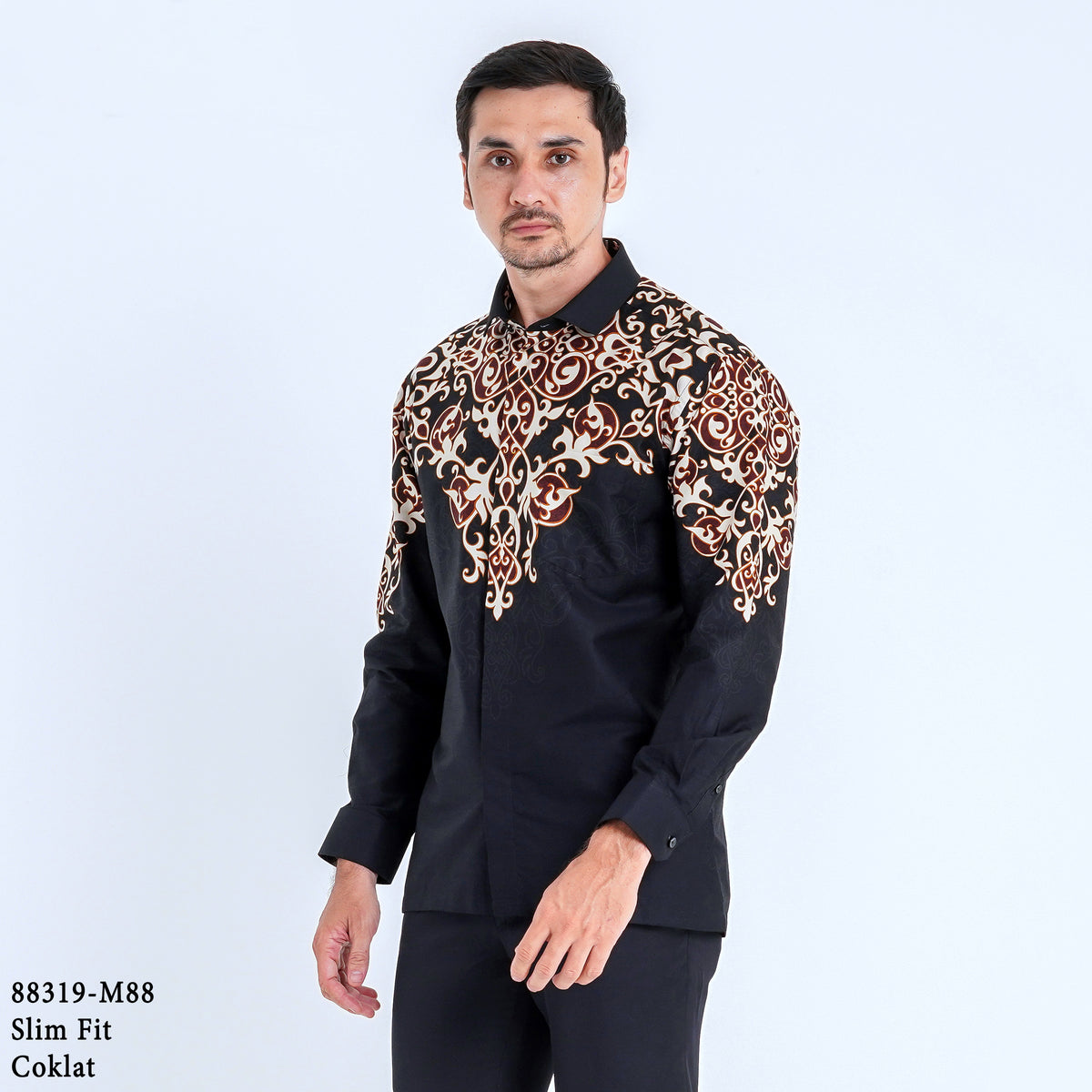 Boss SUPER Kemeja Batik Pria Lengan Panjang Slim Fit