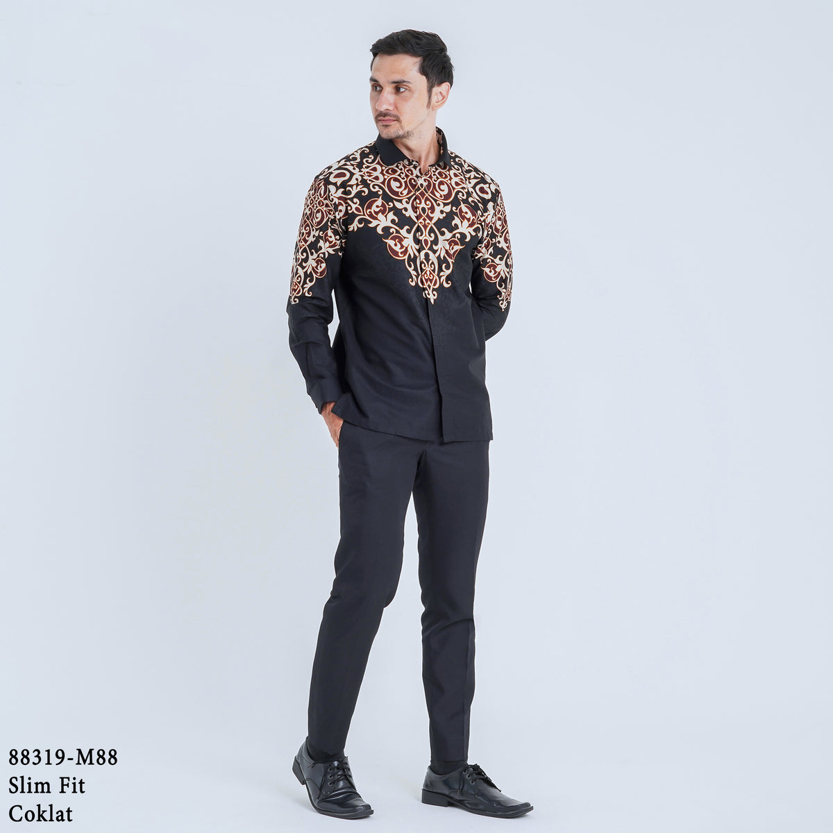 Boss SUPER Kemeja Batik Pria Lengan Panjang Slim Fit