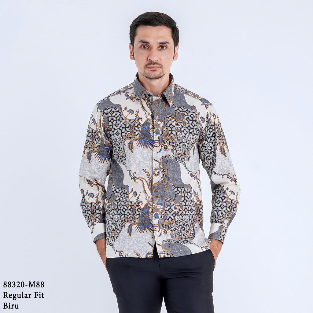 Boss SUPER Kemeja Batik Pria Lengan Panjang Regular Fit