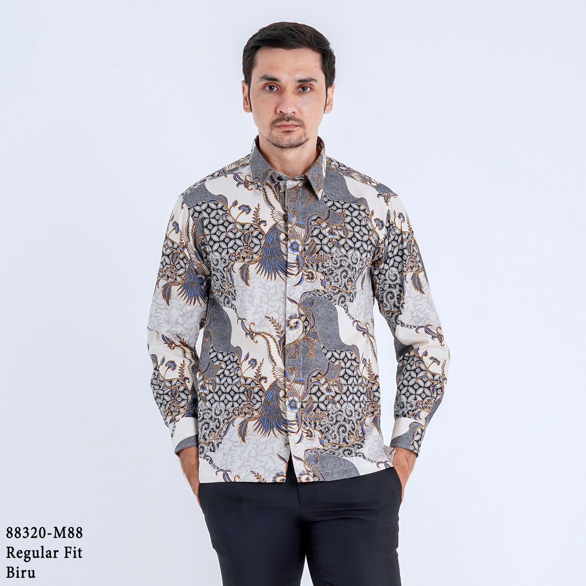 Boss SUPER Kemeja Batik Pria Lengan Panjang Regular Fit