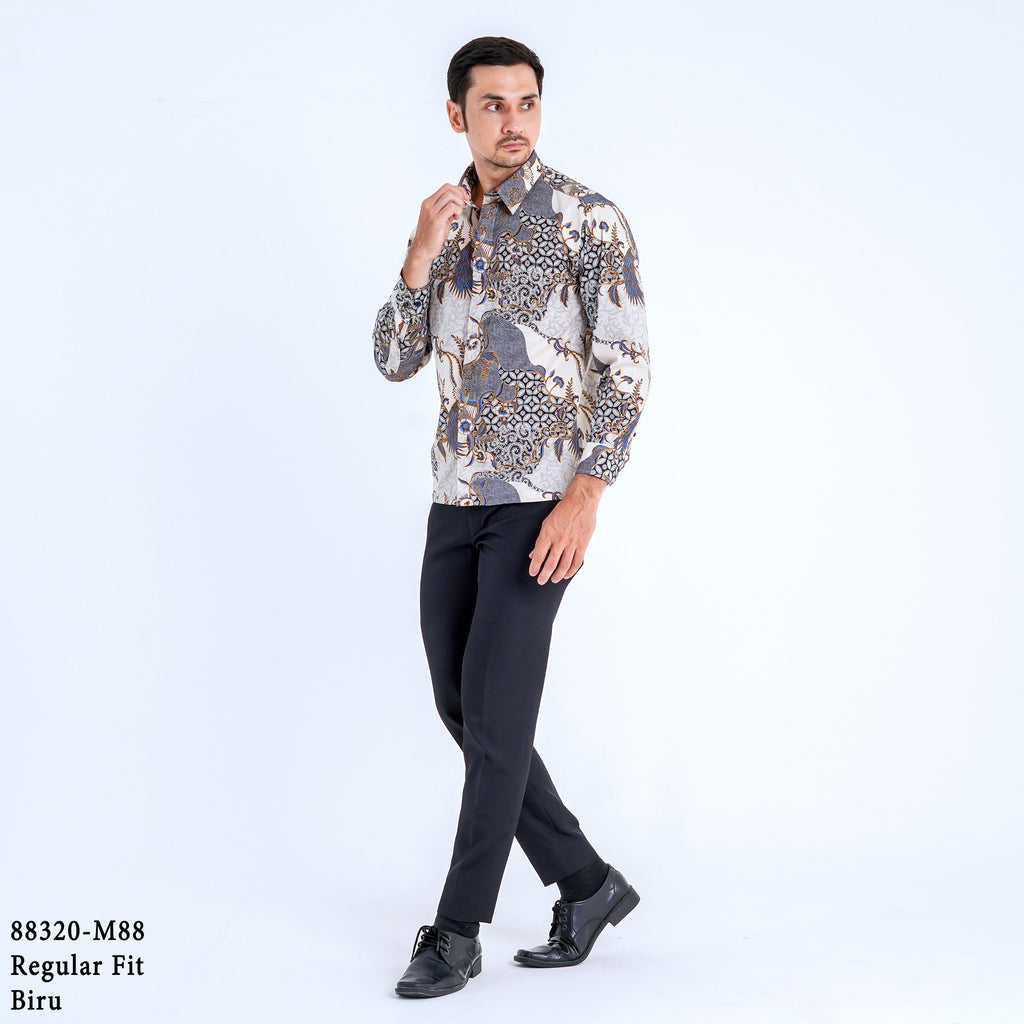 Boss SUPER Kemeja Batik Pria Lengan Panjang Regular Fit