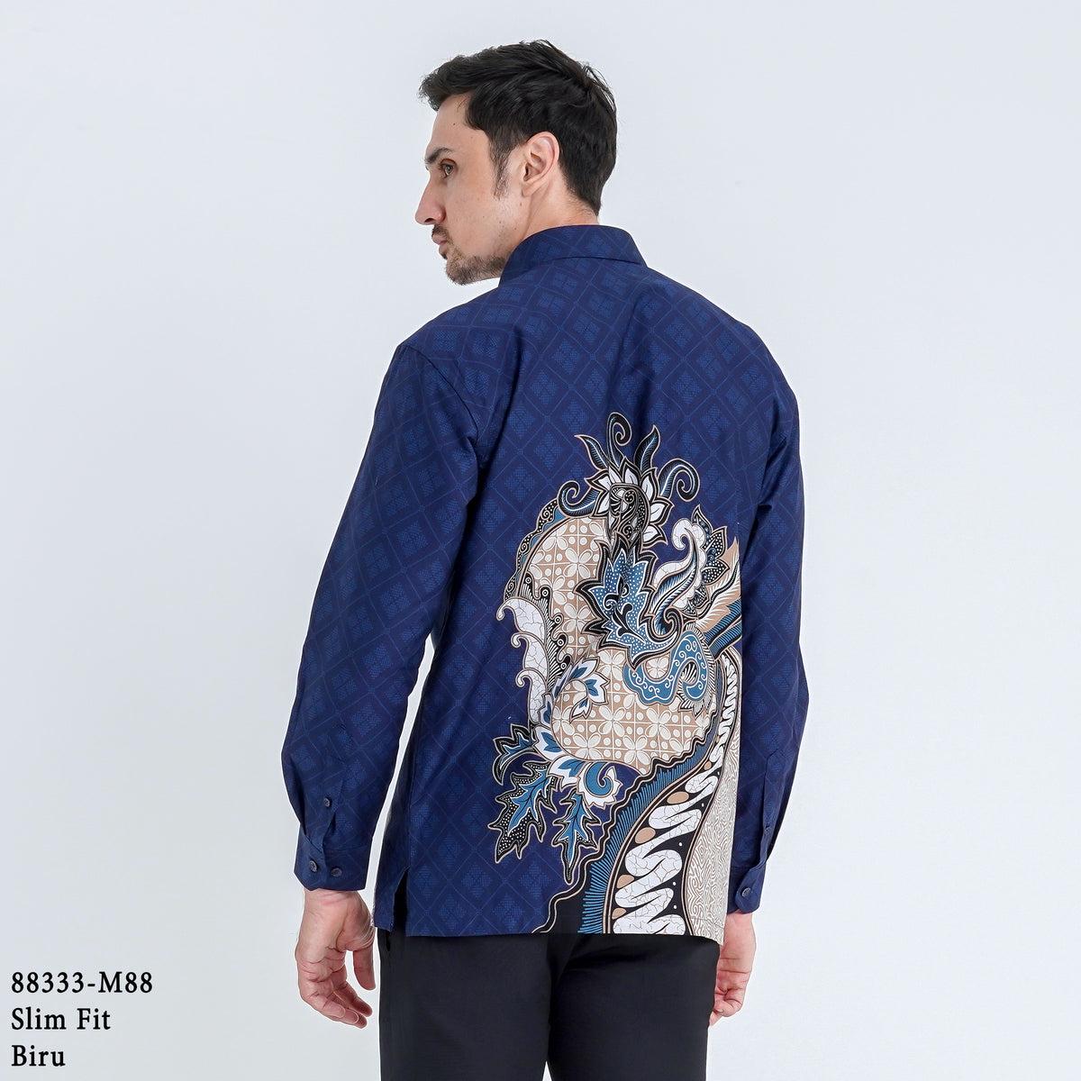Boss SUPER Kemeja Batik Pria Lengan Panjang Slim Fit