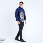 Boss SUPER Kemeja Batik Pria Lengan Panjang Slim Fit