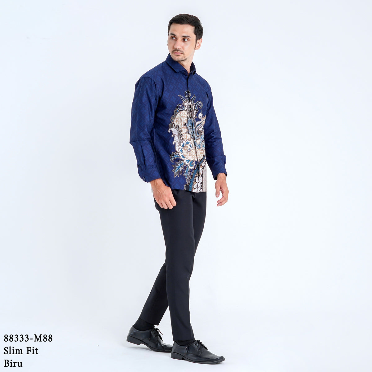 Boss SUPER Kemeja Batik Pria Lengan Panjang Slim Fit