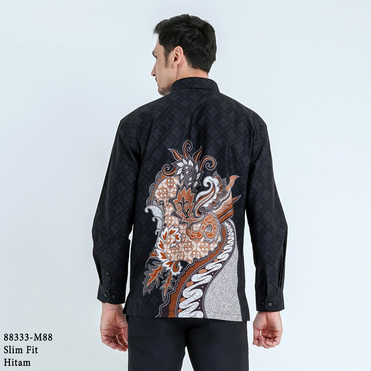 Boss SUPER Kemeja Batik Pria Lengan Panjang Slim Fit
