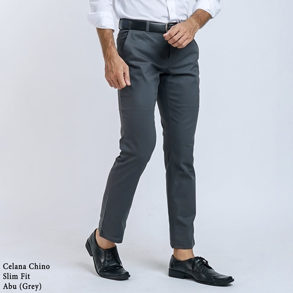 Boss SUPER Celana Panjang Chino Pria Slim Fit Abu