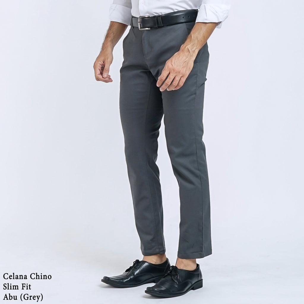 Boss SUPER Celana Panjang Chino Pria Slim Fit Abu