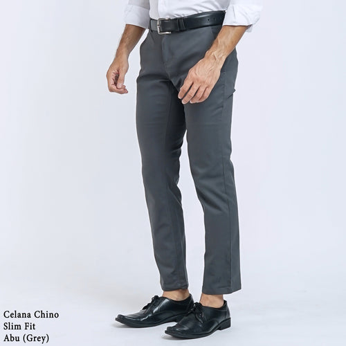 Boss SUPER Celana Panjang Chino Pria Slim Fit Abu