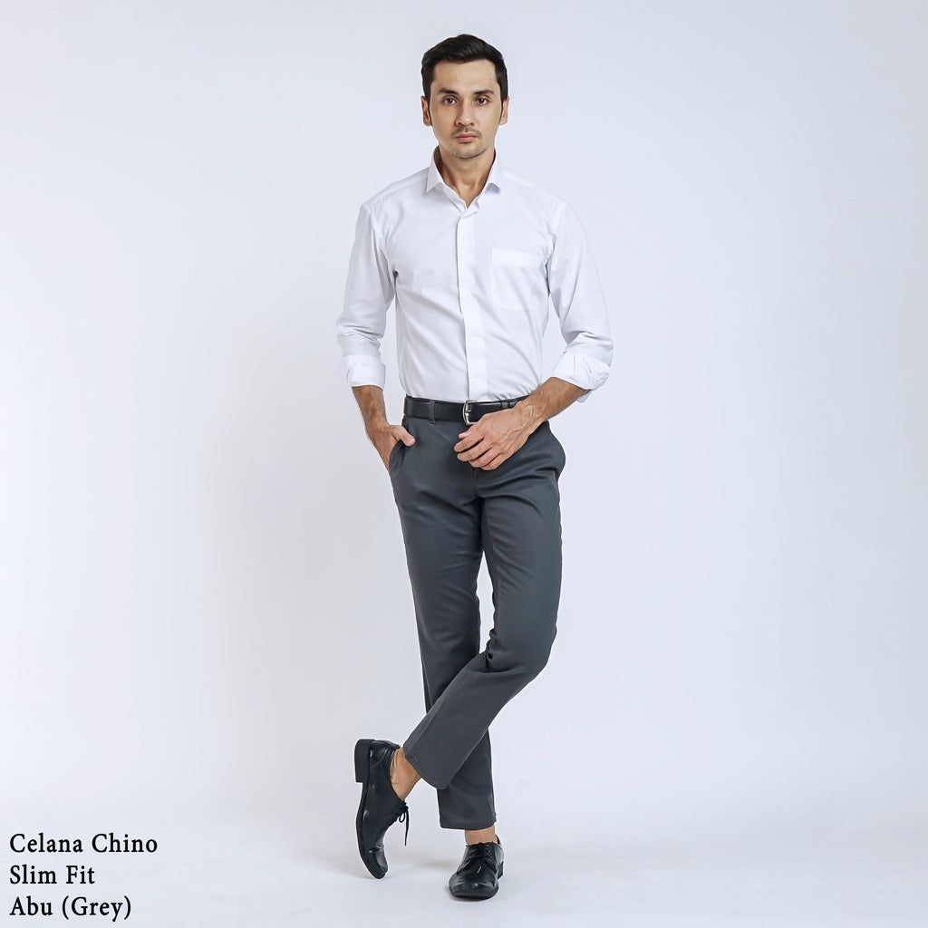 Boss SUPER Celana Panjang Chino Pria Slim Fit Abu