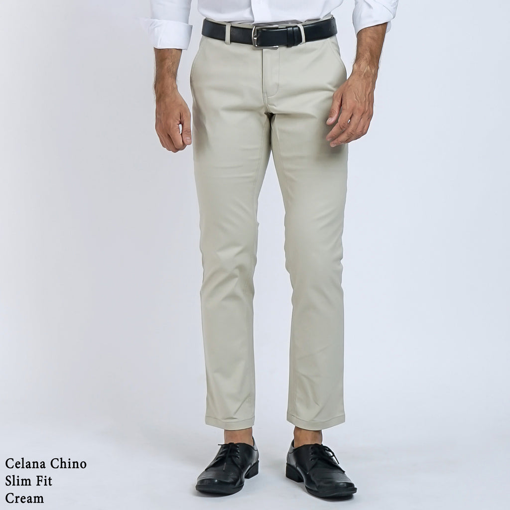Boss SUPER Celana Panjang Chino Pria Slim Fit Cream