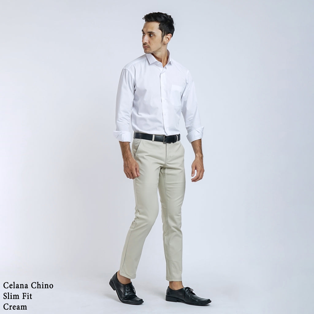 Boss SUPER Celana Panjang Chino Pria Slim Fit Cream